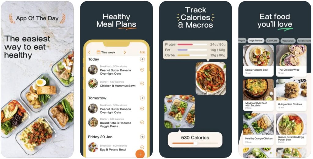 interface d'une application de suivi de nutrition